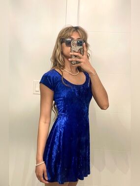 Forever 21 Royal Blue Crushed Velvet Mini Dress